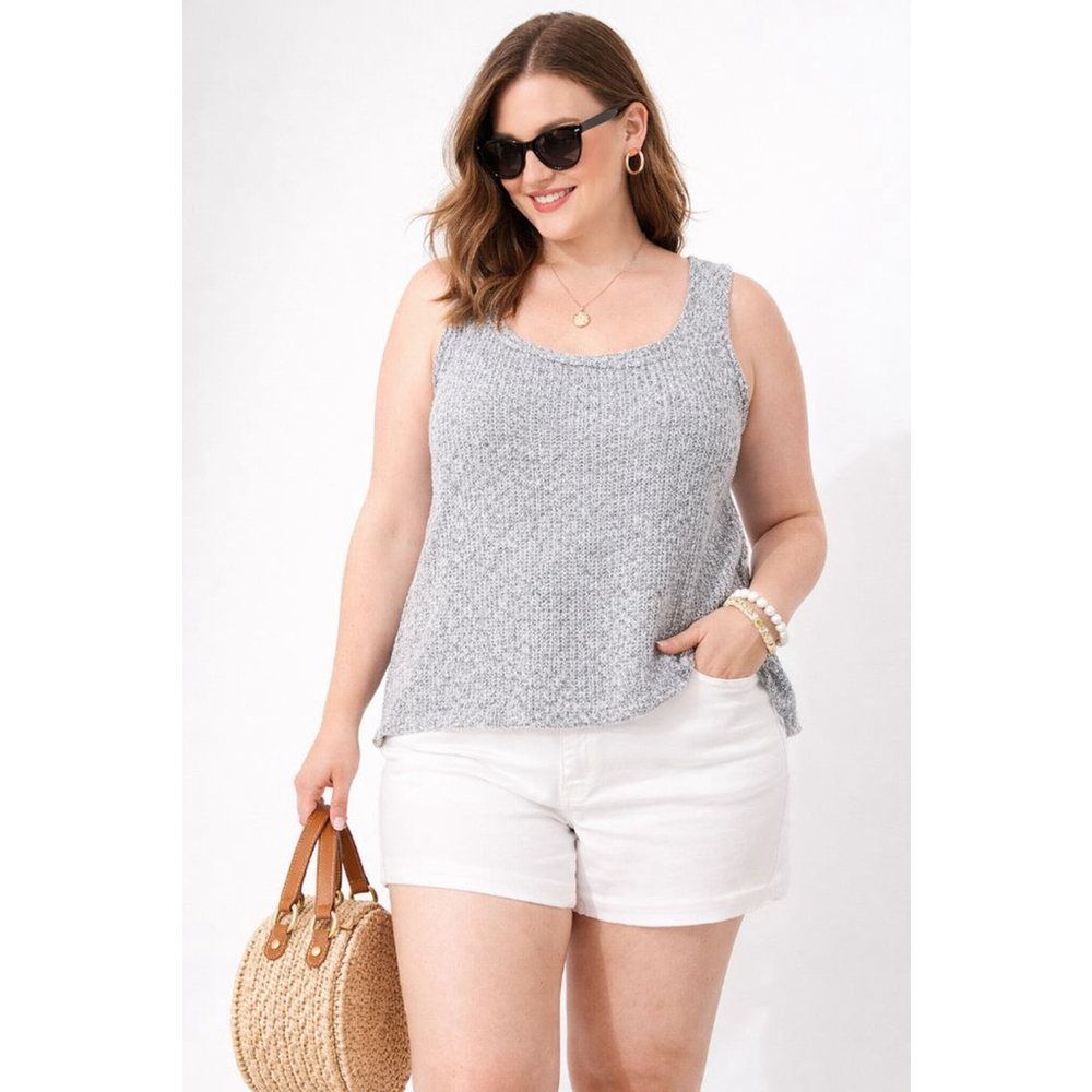 Kailiegh 2X Plus Size Gray Textured Knit Tank Top Sleeveless Made USA NWT